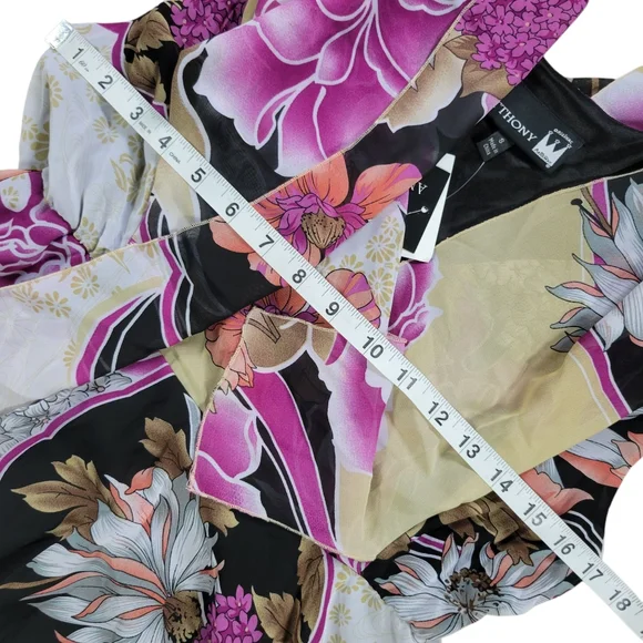 Antthony Kimono Tunic Top‎ Womens Small Floral Japanese Lotus Wrap V Neck Spring - Picture 11 of 14